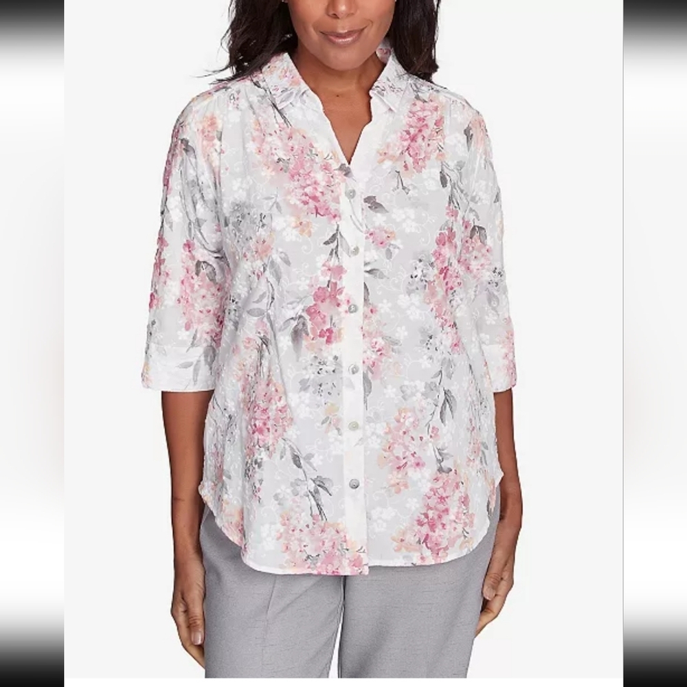 NWT Floral Button-Up Blouse 100%COTTON SZ-S